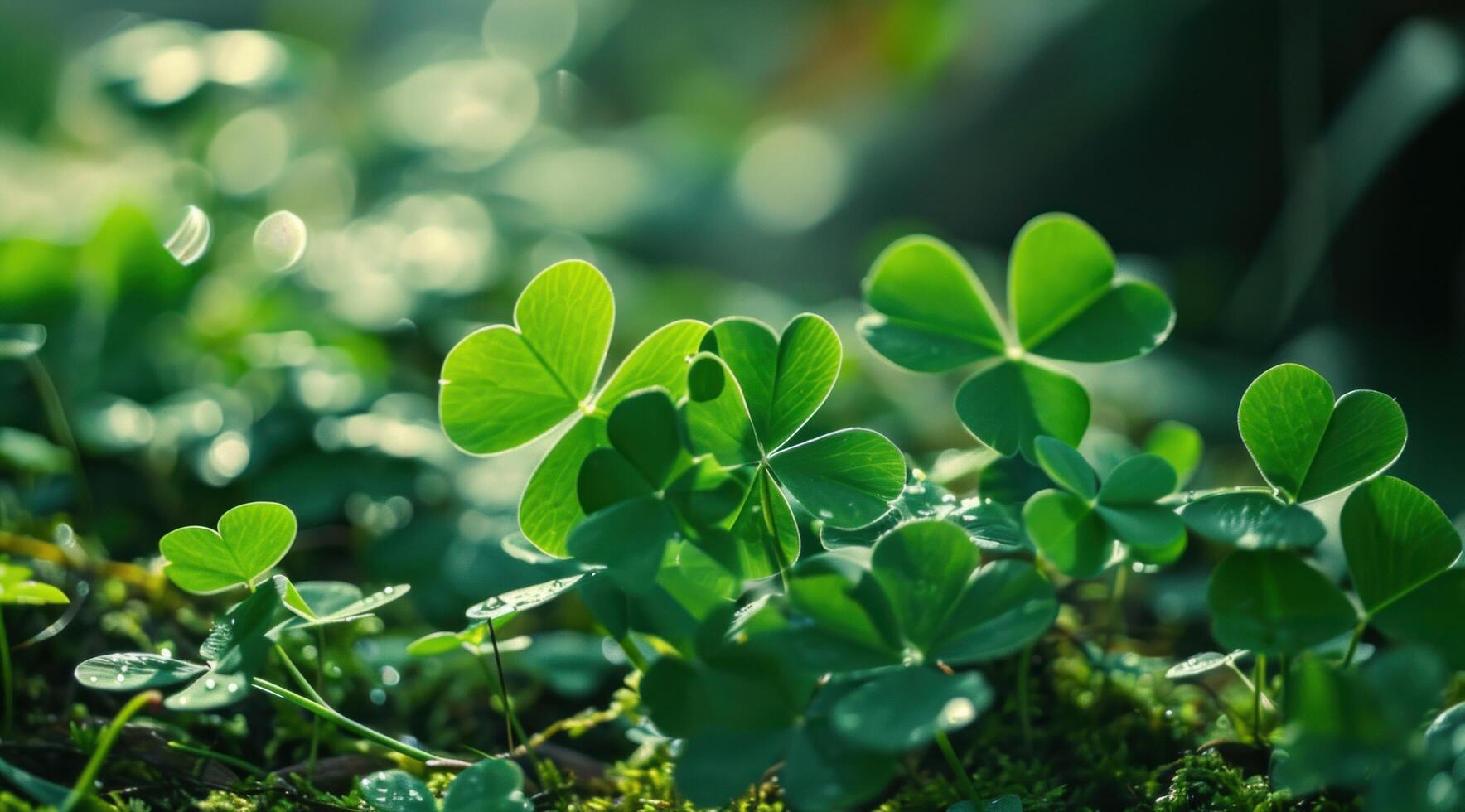 AI generated clover leaves with a beautiful green background photo