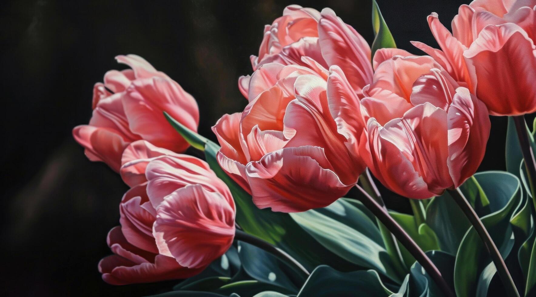 AI generated pink tulips against pink background copy space for text photo