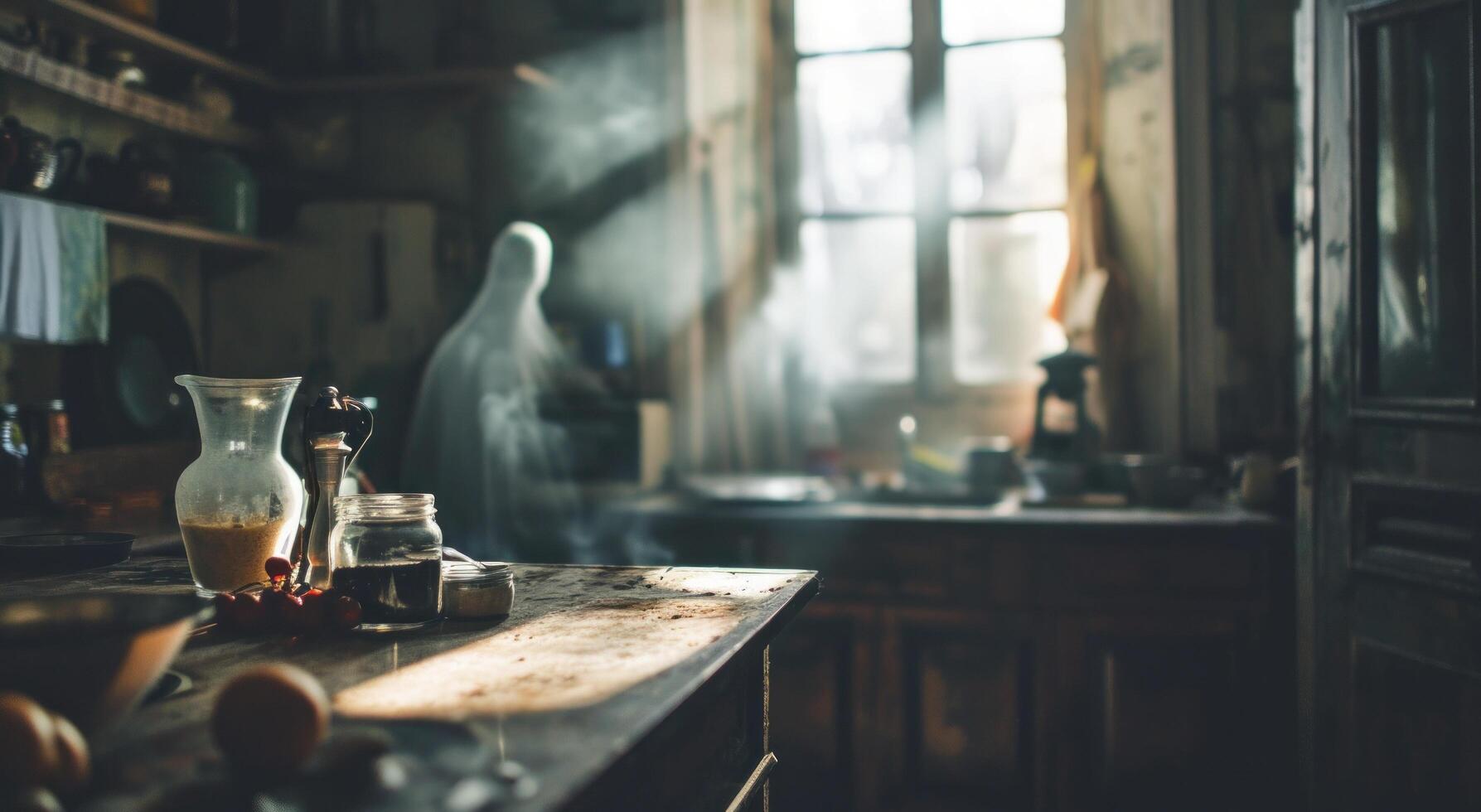 AI generated kitchen still life, blurred, dreamlike atmosphere photo