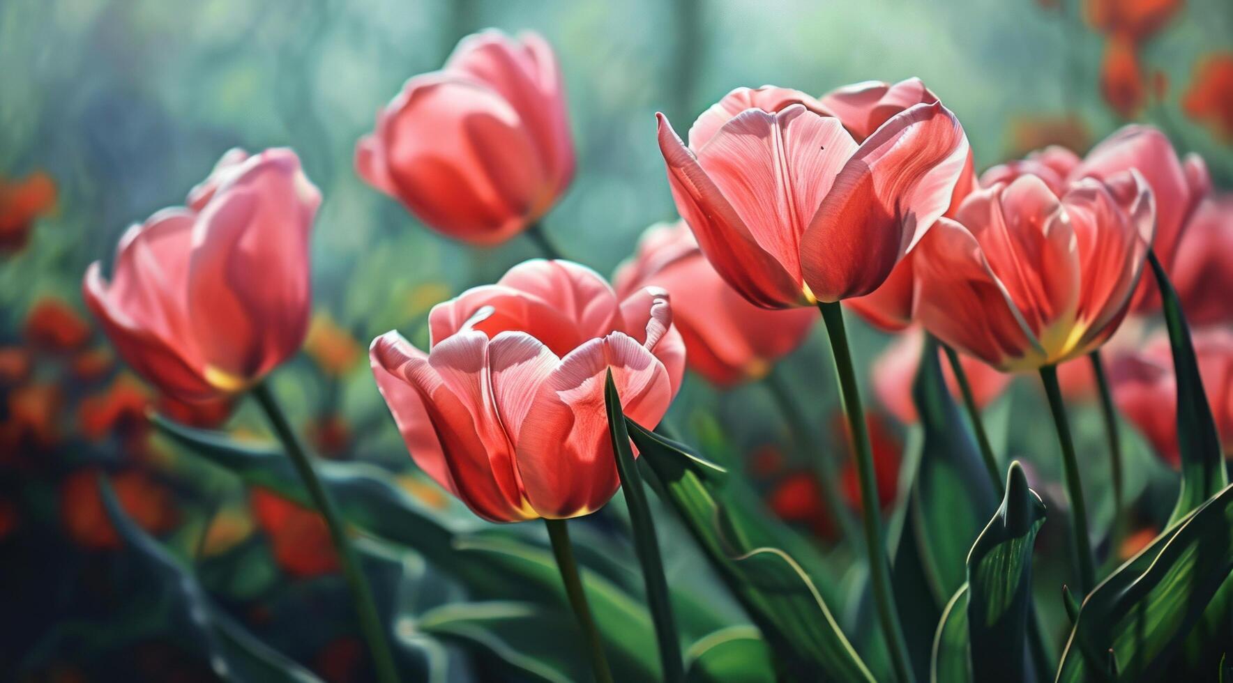 AI generated pink tulips against pink background copy space for text photo