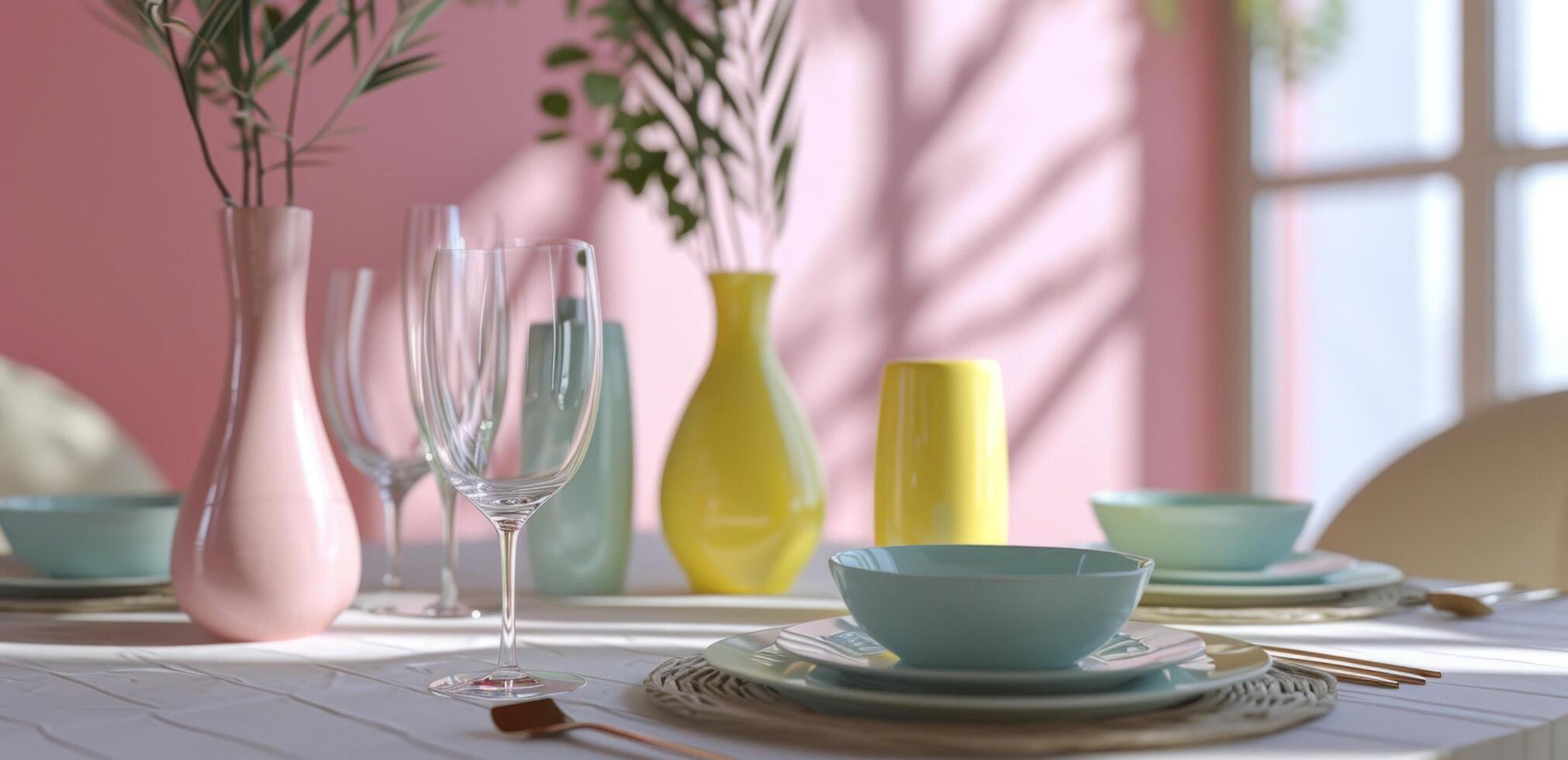 AI generated table setting with pastel colored vase photo