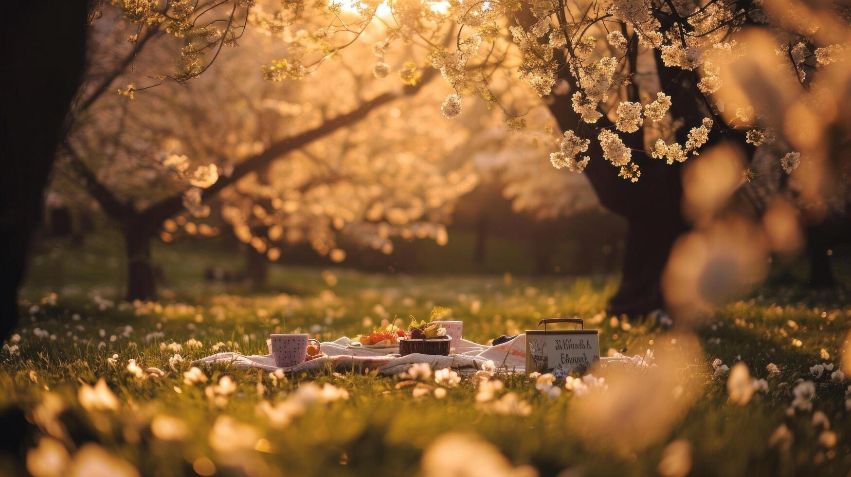 AI generated Picnic Amid Blossoms photo
