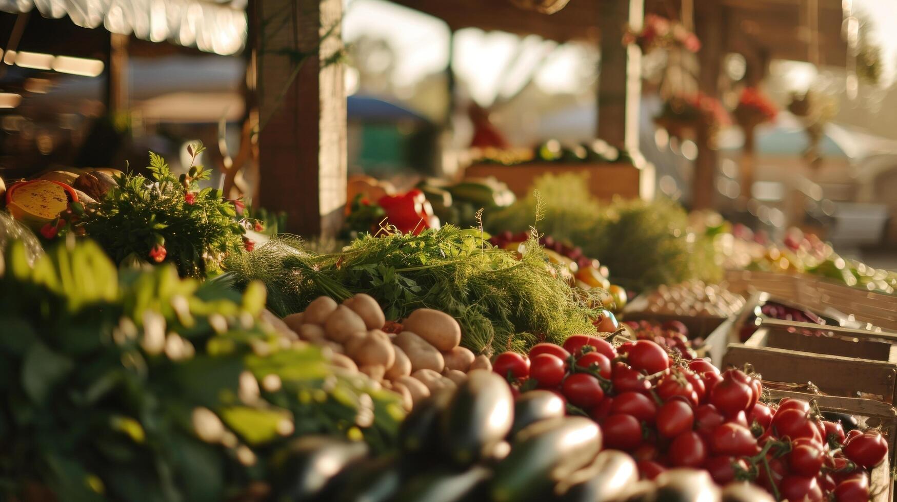 AI generated springtime market filled with fresh produce, flowers photo