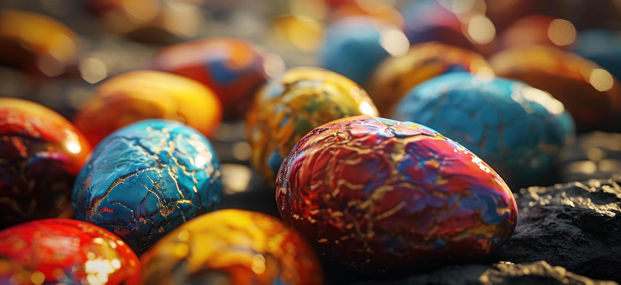 AI generated many colored eggs in rows photo