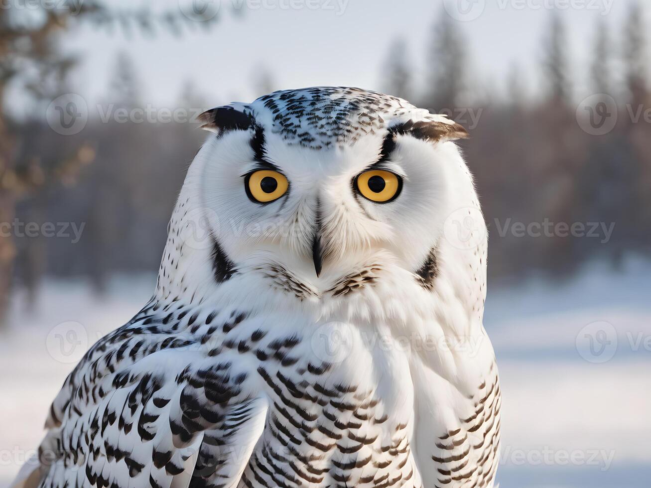 AI generated Snowy Owl With Snow Background photo