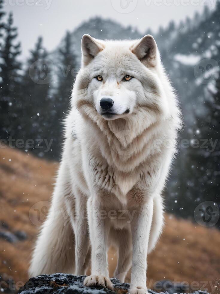 AI generated White Wolf With Nature Background photo