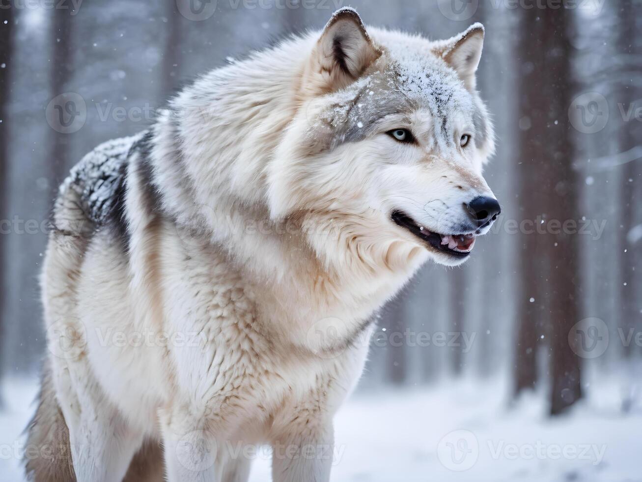 AI generated White Wolf With Snow Background photo