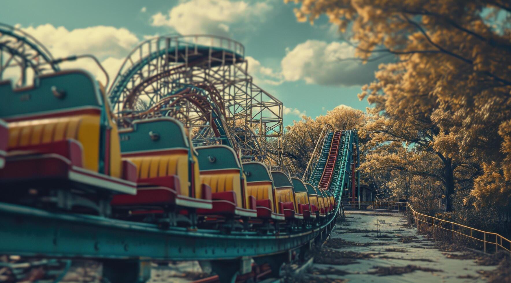 AI generated some colorful roller coasters parked next to each other photo