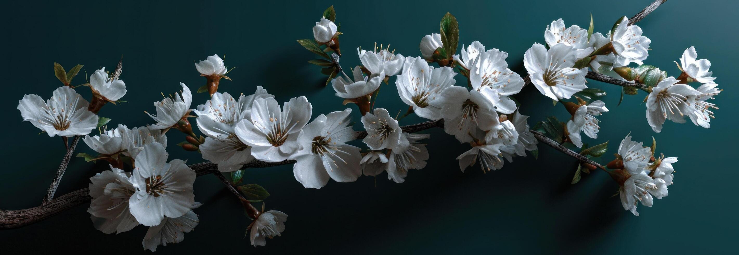 AI generated white flowers arranged on a branch photo