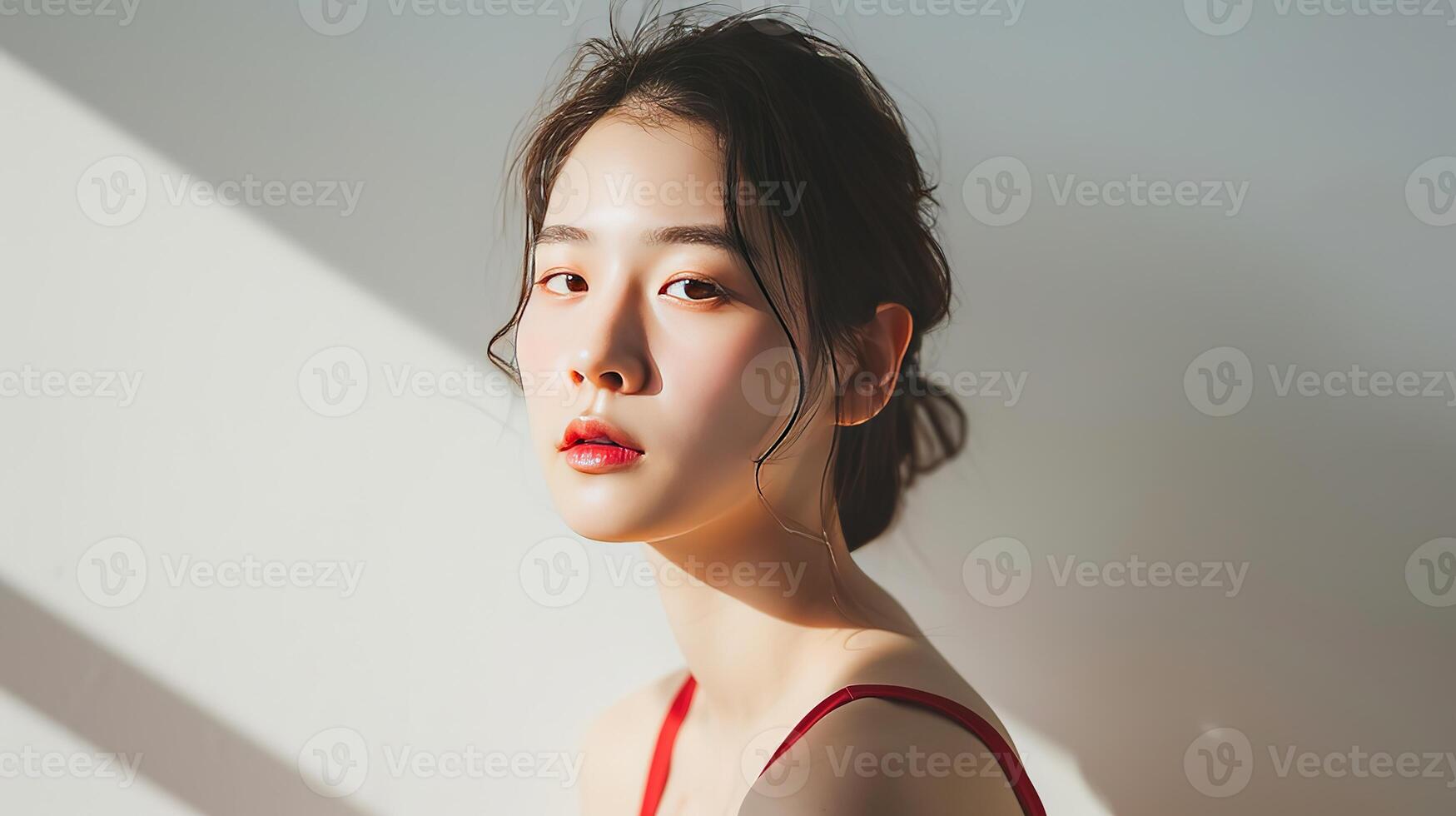 ai generado bello coreano niña modelo, cosmético modelo foto