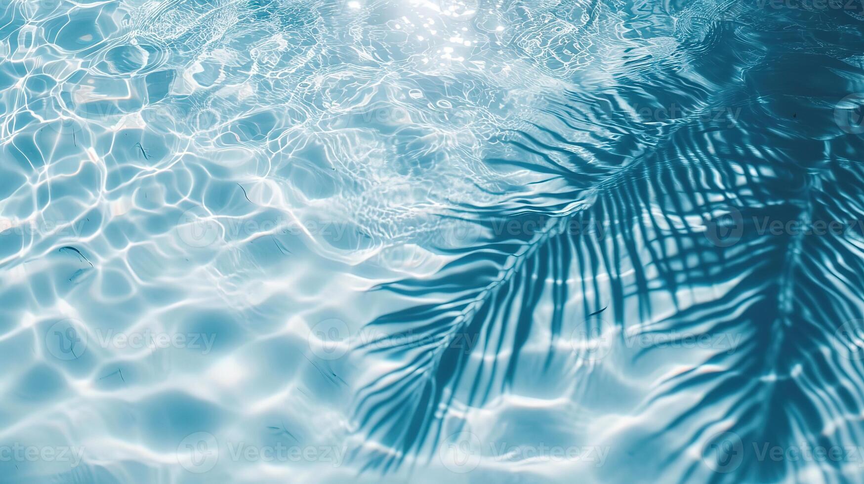 AI generated palm leaf shadow on blue water waves photo