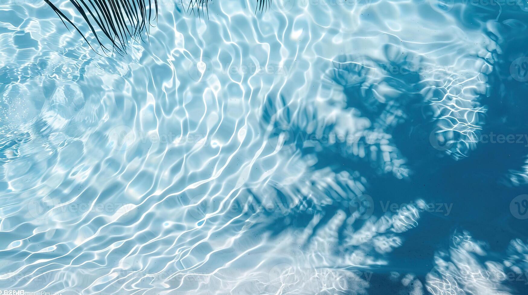 AI generated palm leaf shadow on blue water waves photo