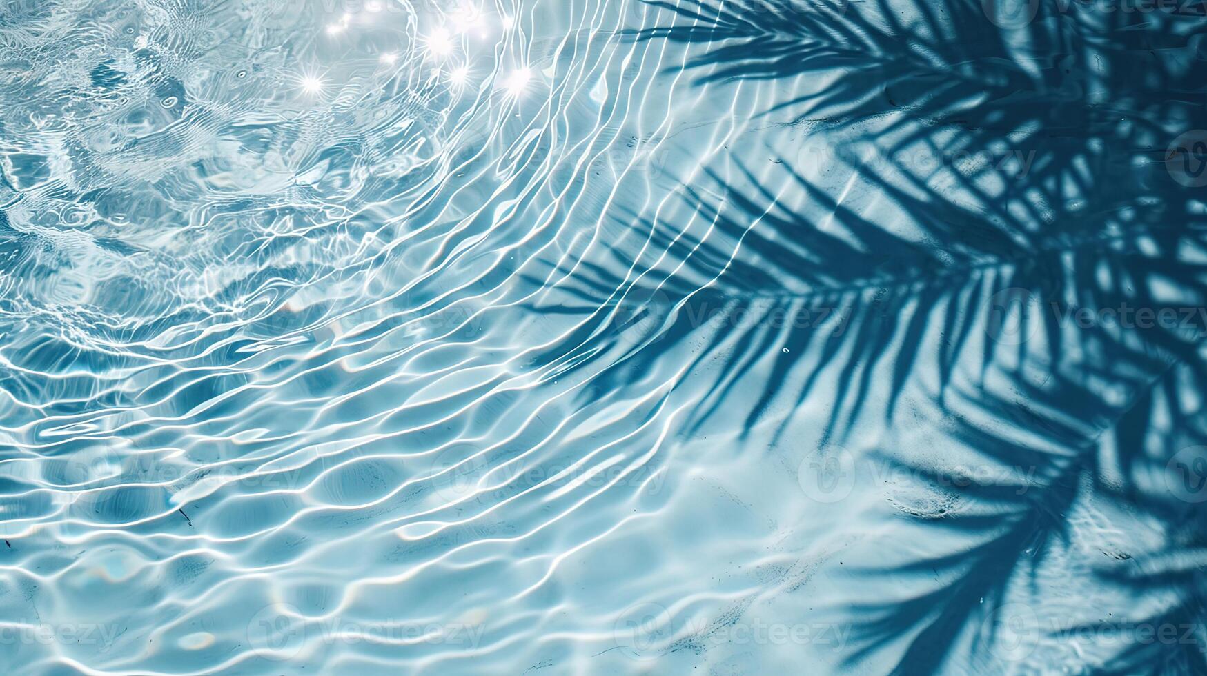 ai generado palma hoja sombra en azul agua olas foto