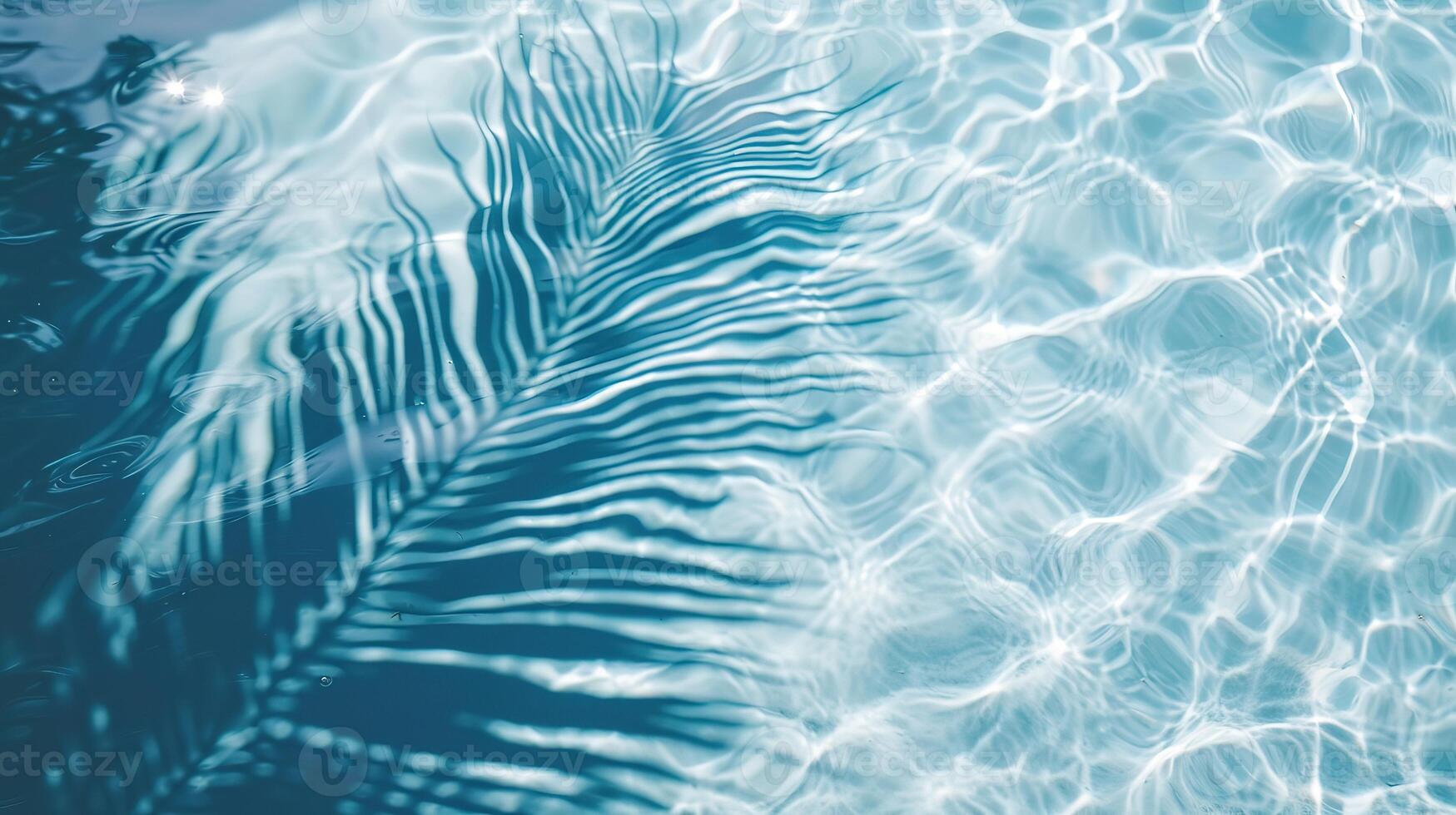 AI generated palm leaf shadow on blue water waves photo