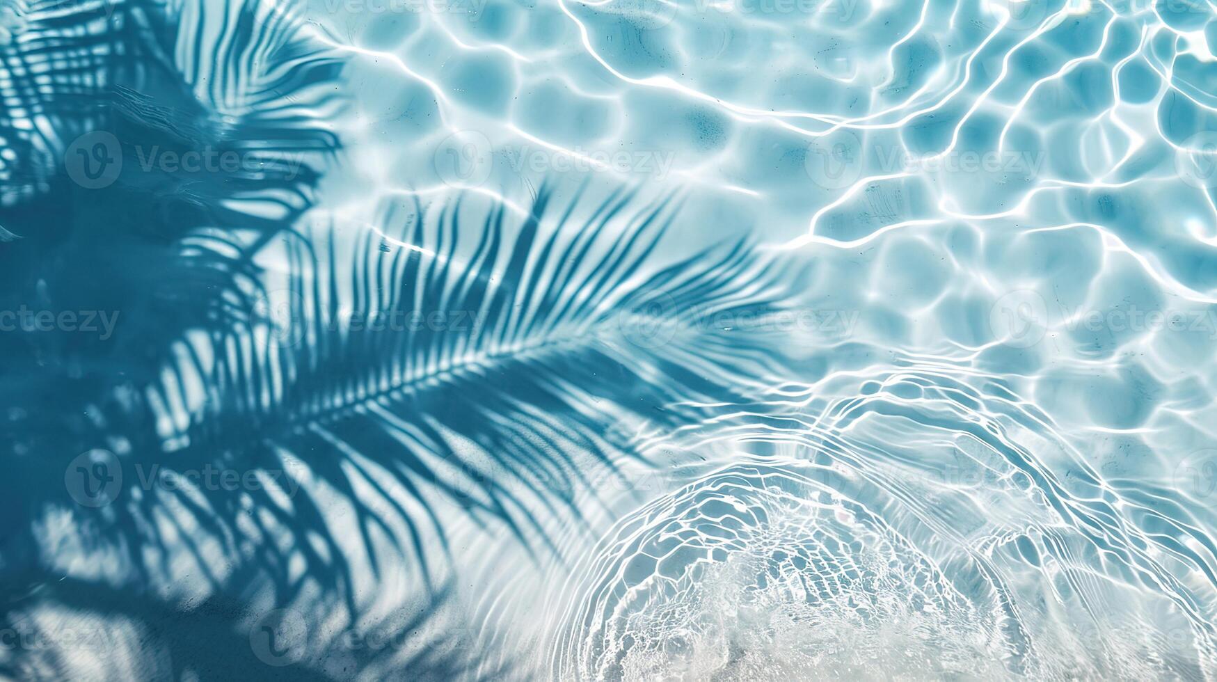 AI generated palm leaf shadow on blue water waves photo