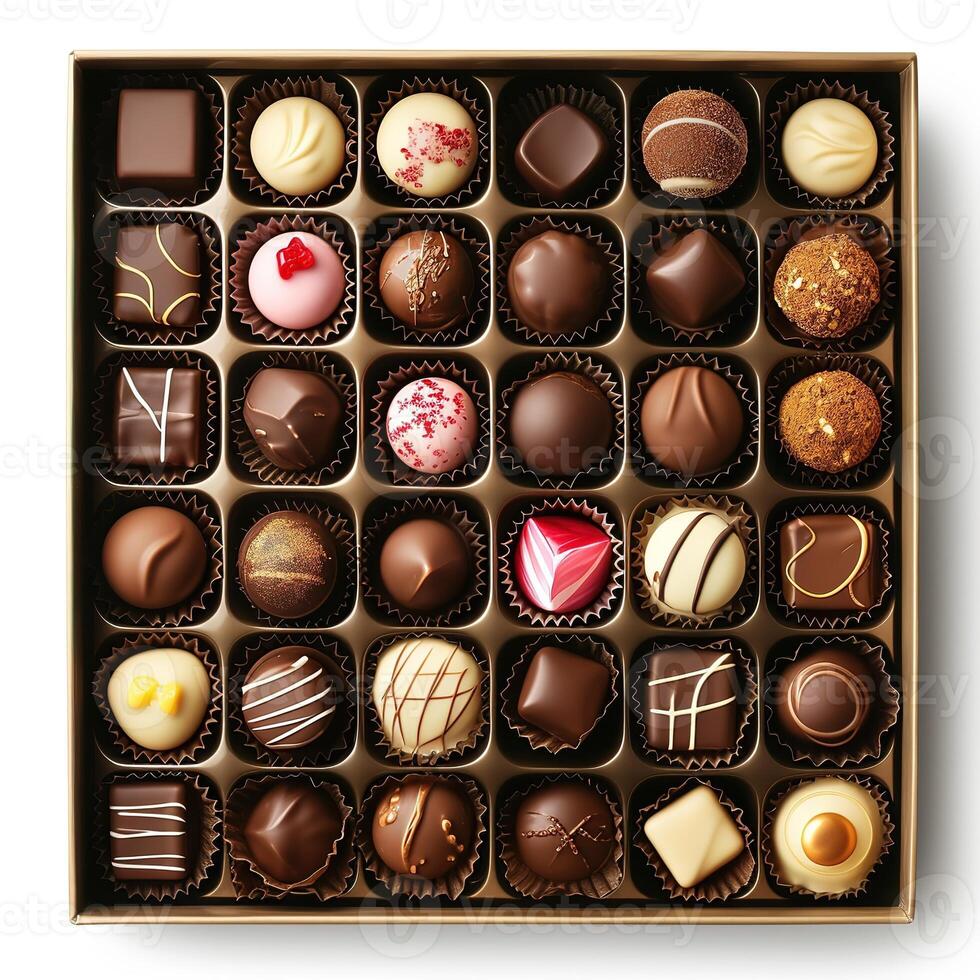 ai generado chocolate caja con muchos chocolates foto