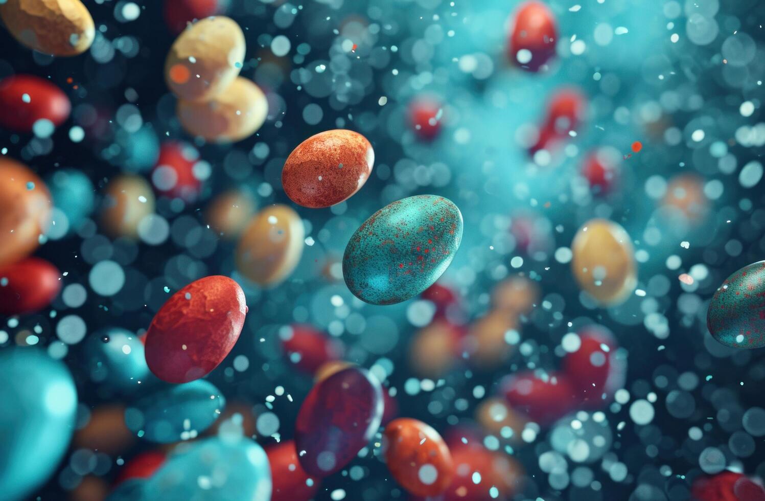 AI generated some colorful colored eggs are falling out of space photo