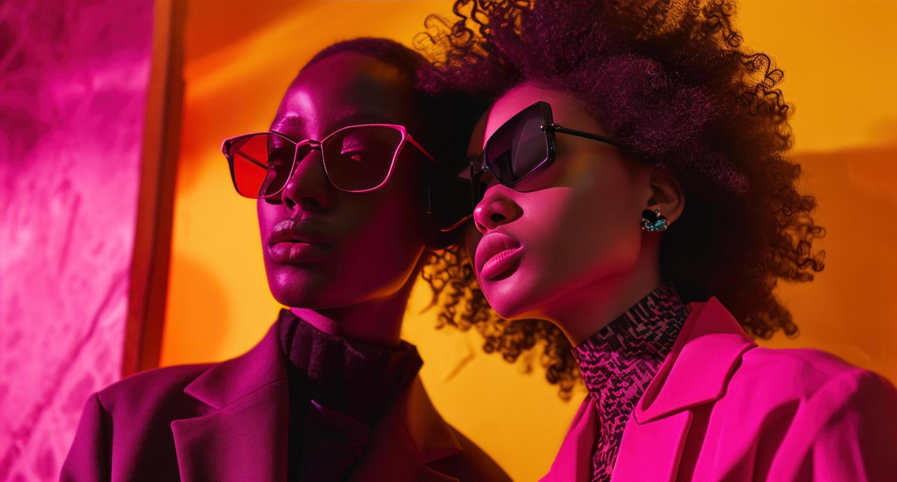 AI generated two people posing for a photo while wearing sunglasses