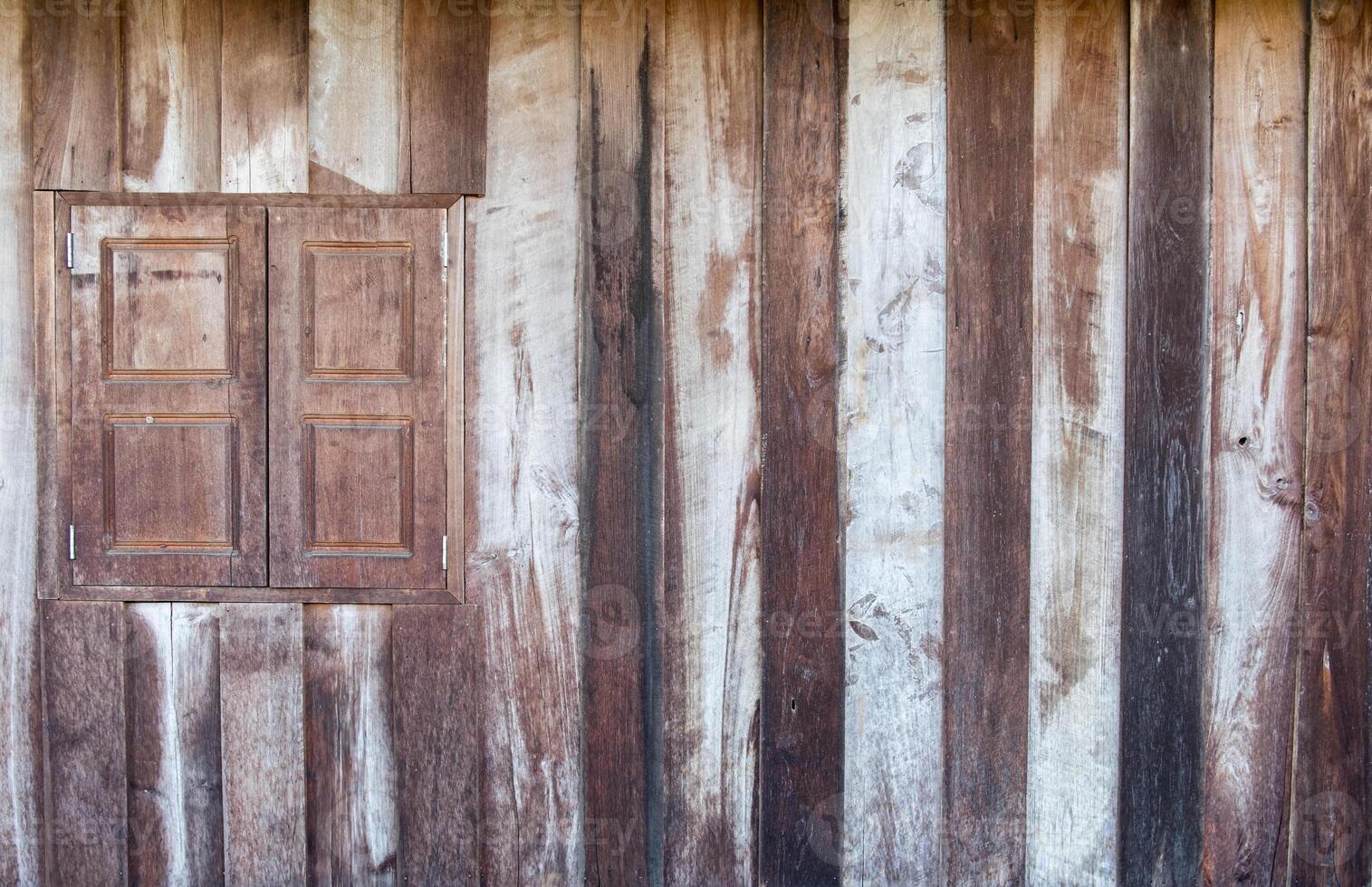 Old wooden wall and close window photo