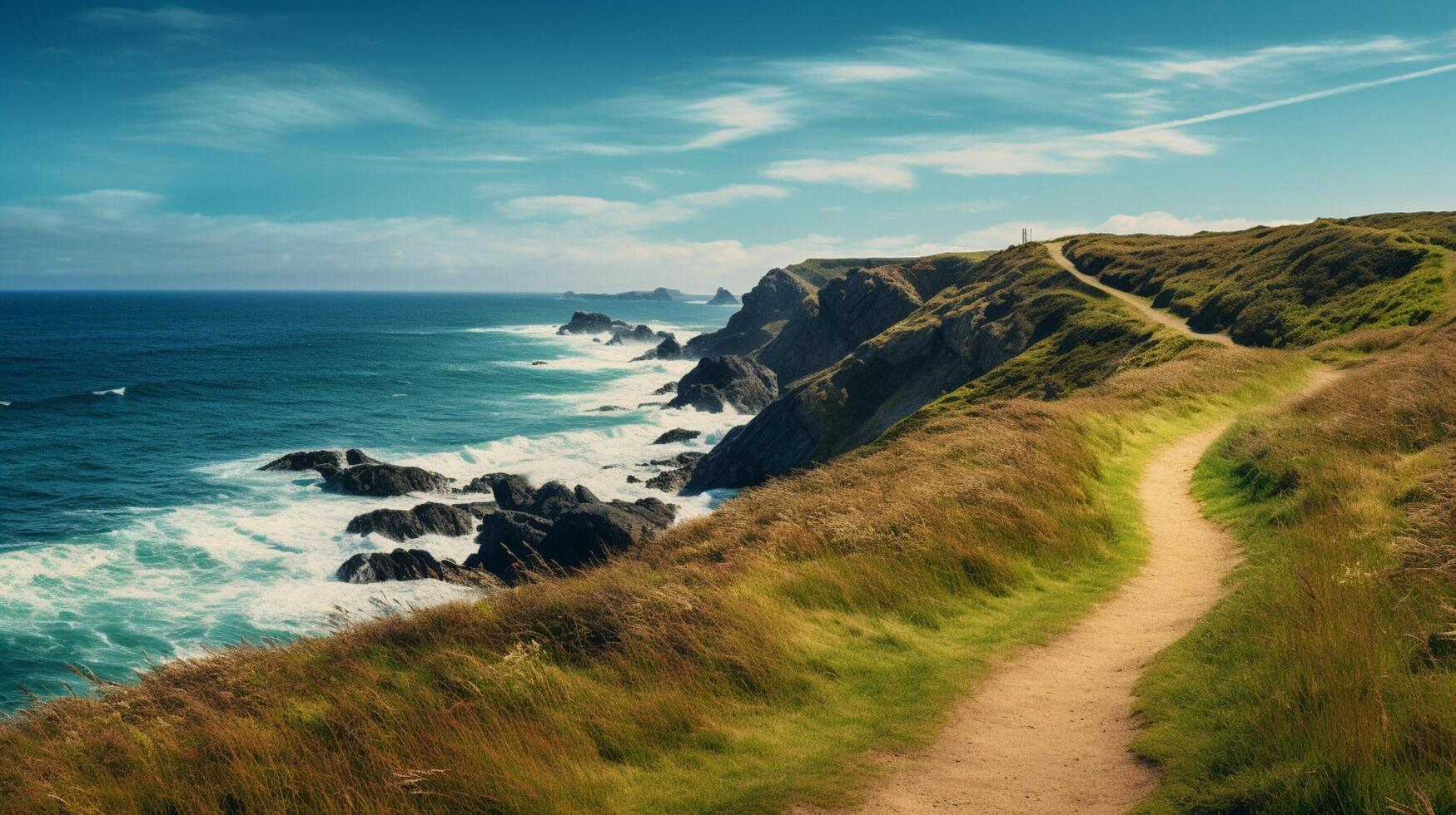 AI generated Ocean Coastal Walk Background photo