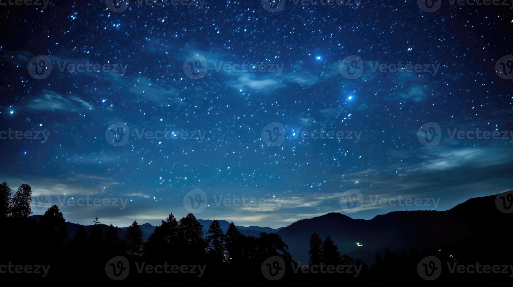 AI generated Glimmering stars, silver moon, milky way galaxy. photo