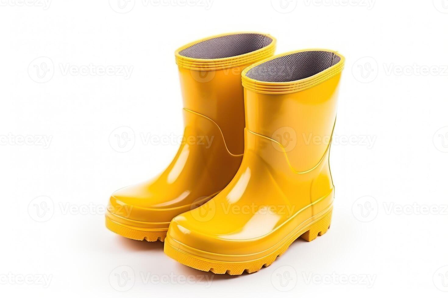 AI generated yellow kids rubber boots isolated on white photo