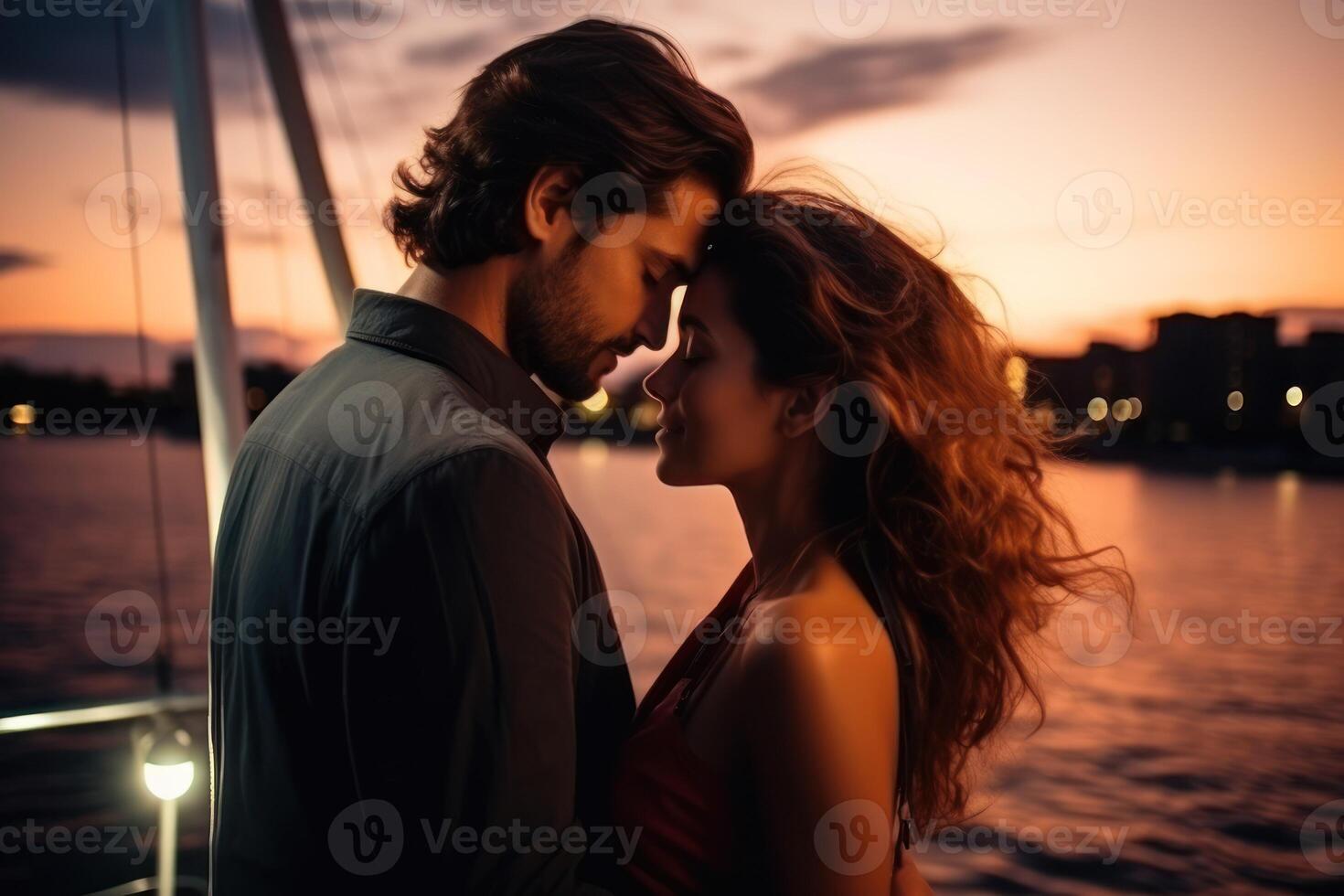 AI generated Couple in love on a yacht in the evening photo