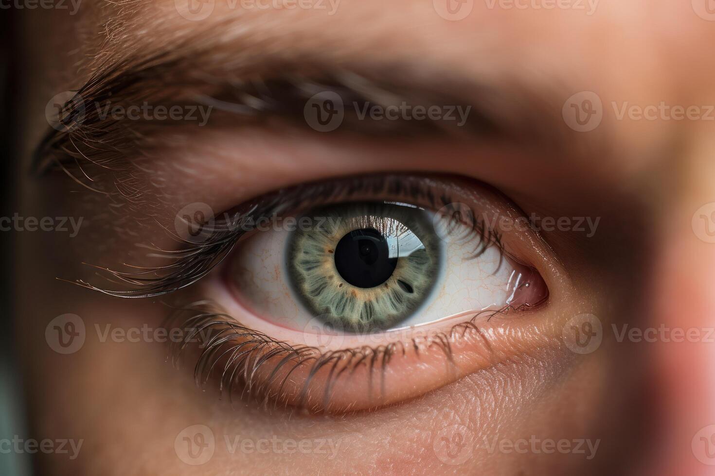 ai generado cerca arriba de un joven del hombre ojo foto