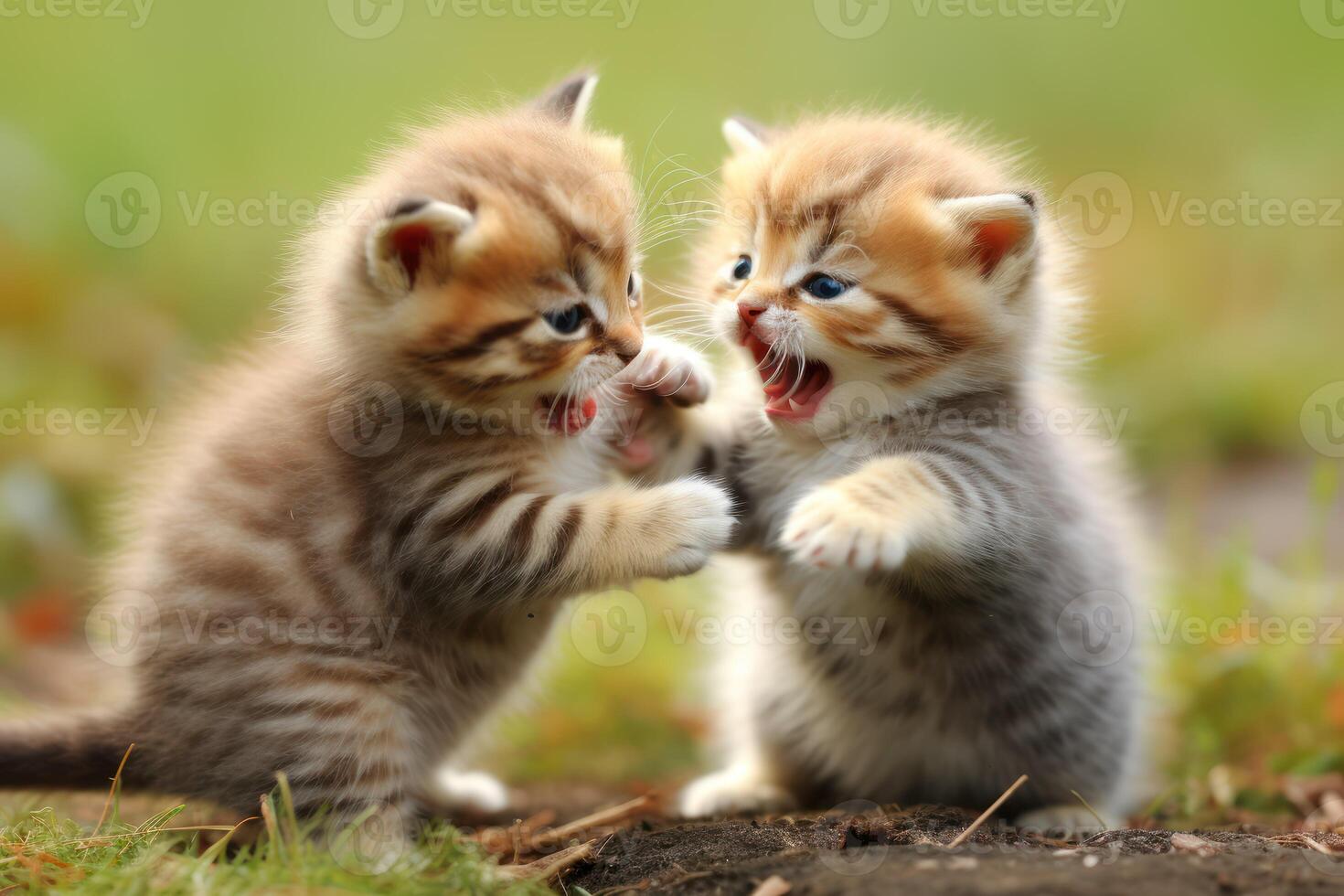 AI generated Pair of playful kittens playing in the garden photo
