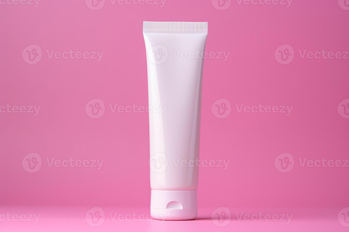 AI generated Photo of a white plastic cosmetic package tube, pink background