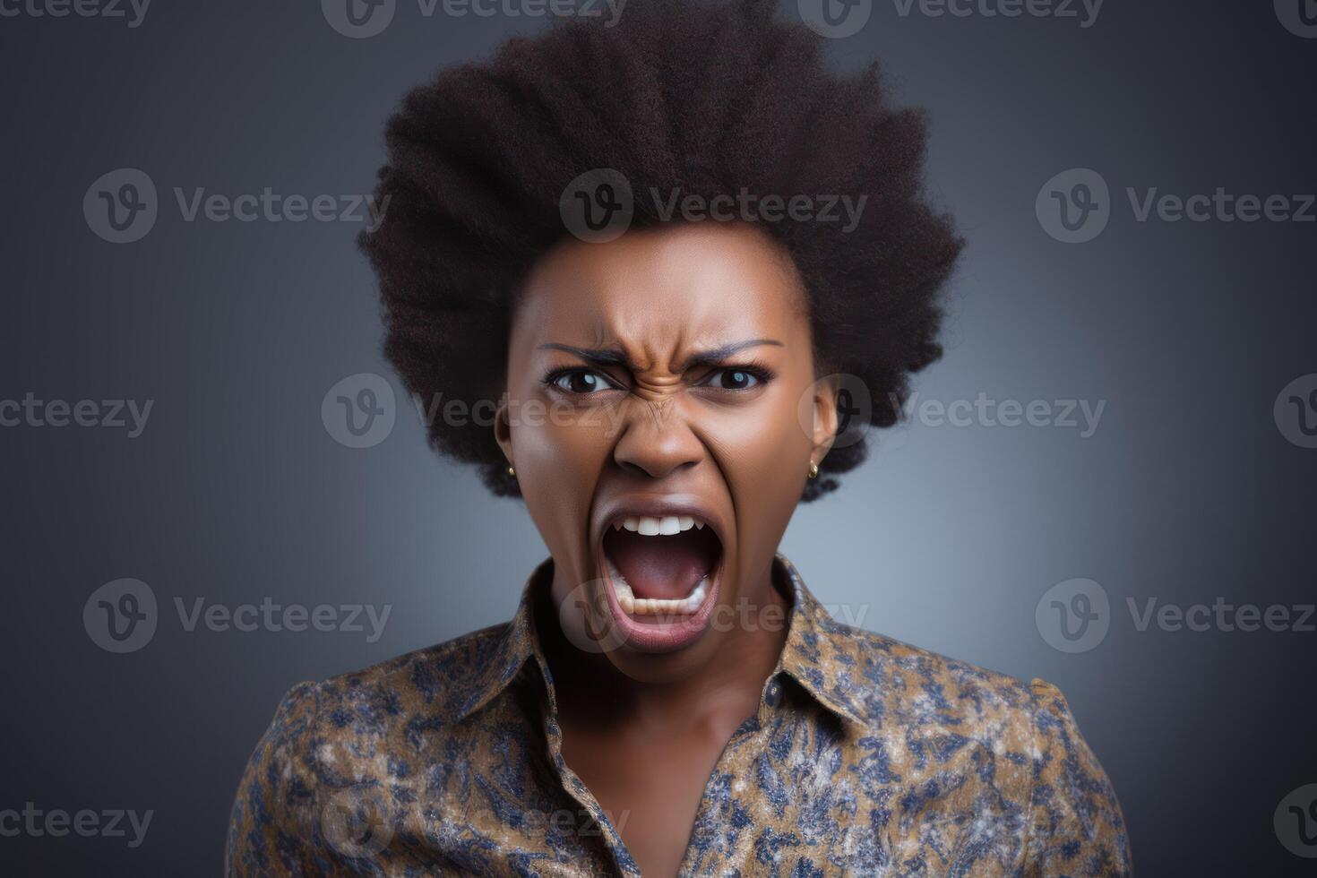 AI generated Woman of African appearance who appears to be furious photo