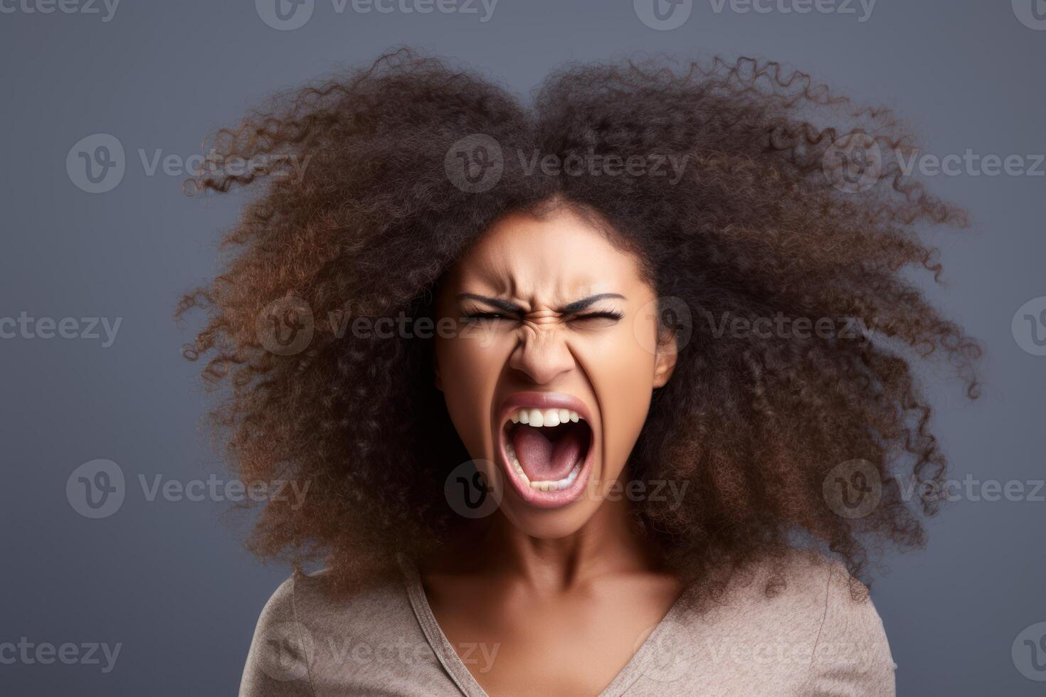 AI generated Woman of African appearance who appears to be furious photo