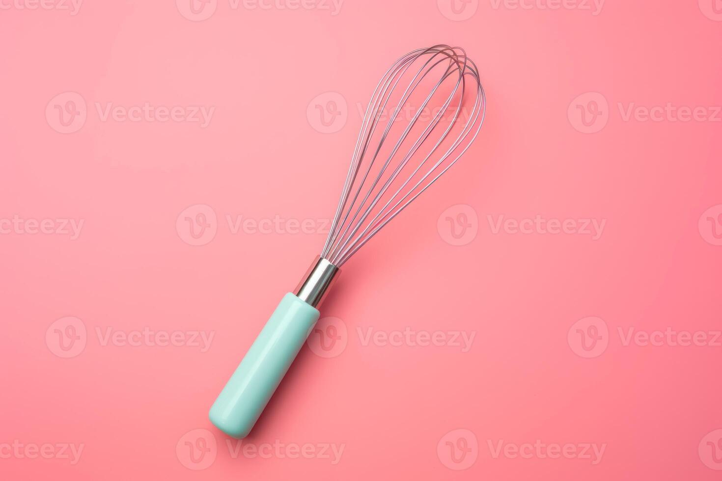 AI generated Metal whisk on color background, top view photo
