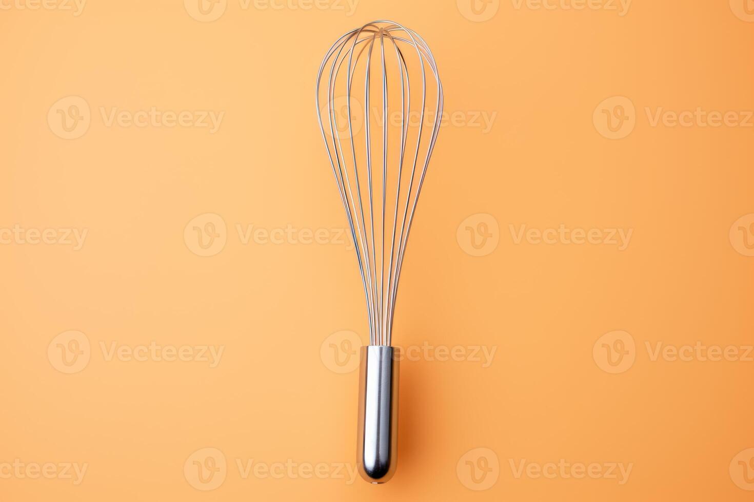 AI generated Metal whisk on color background, top view photo