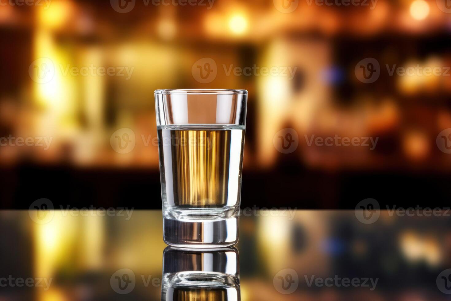 AI generated Shooter in shot glass on mirror surface against blurred background photo
