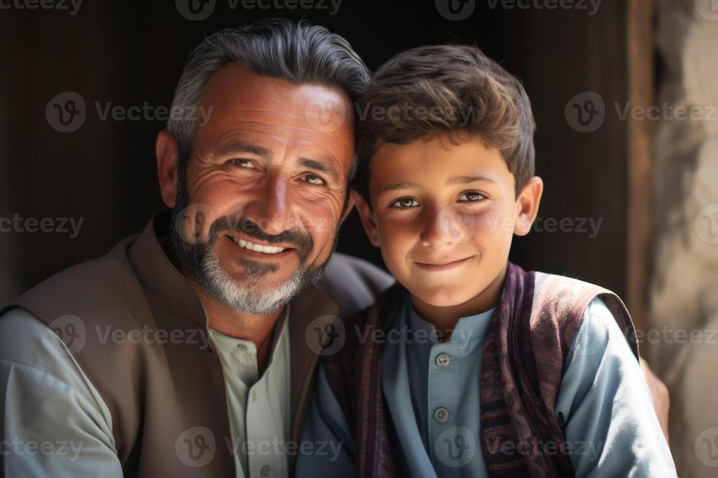 AI generated A man and a boy smile for the camera photo