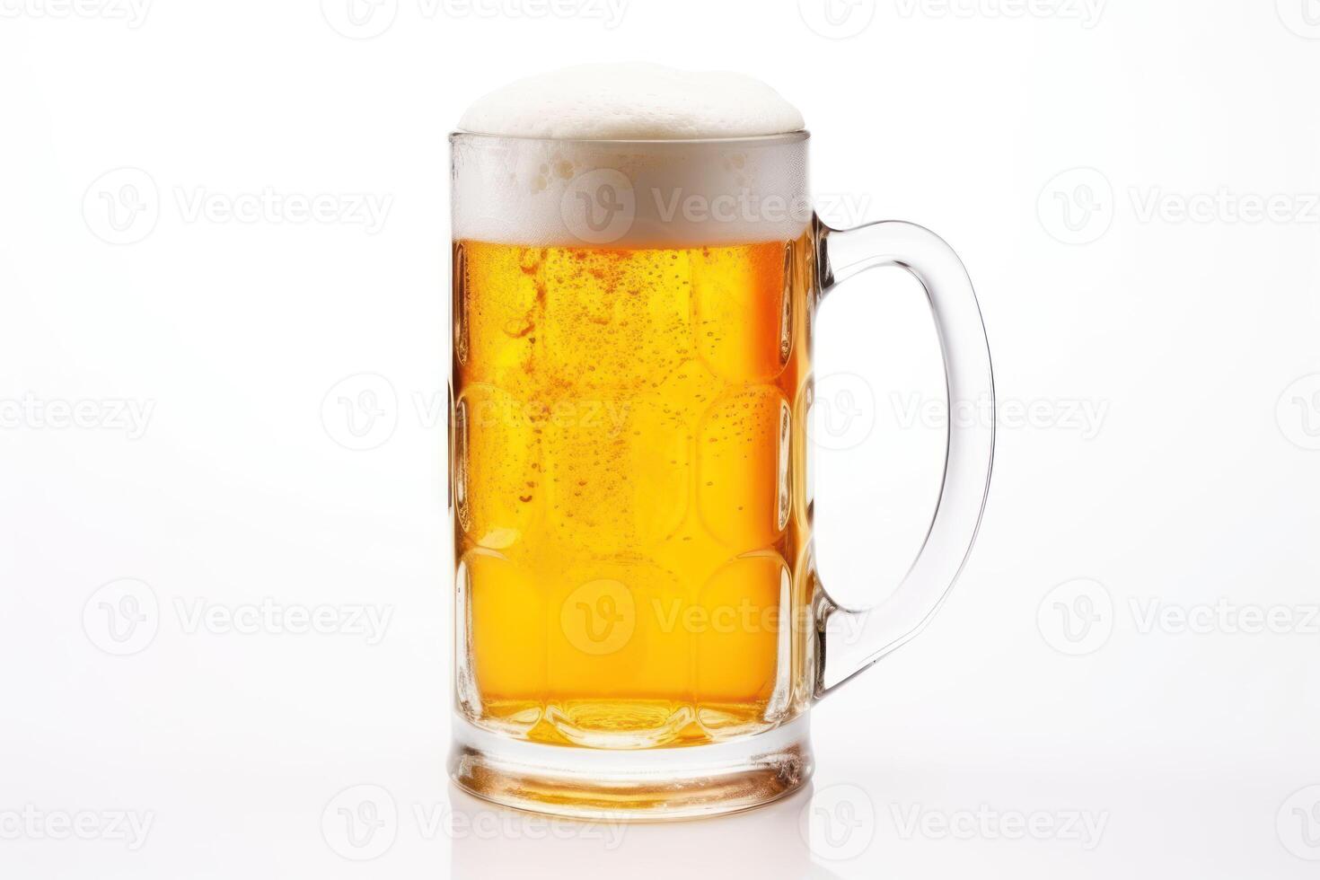 ai generado un cerveza Stein vaso llenar con cerveza en blanco antecedentes foto