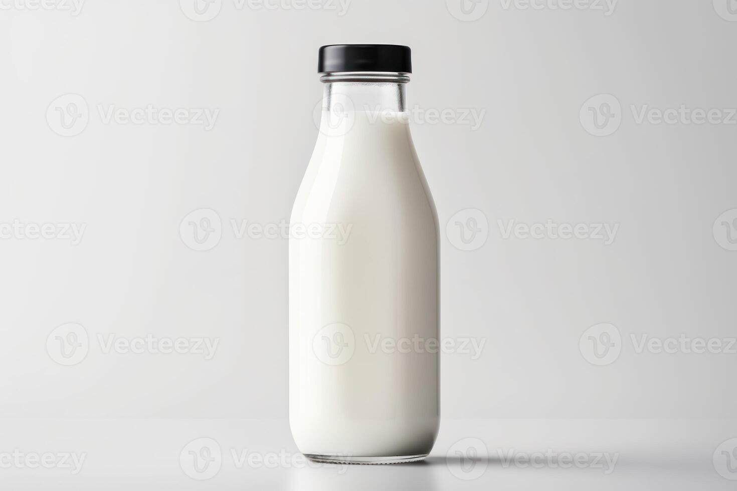 AI generated Clear glass bottle filled with milk for mockup photo