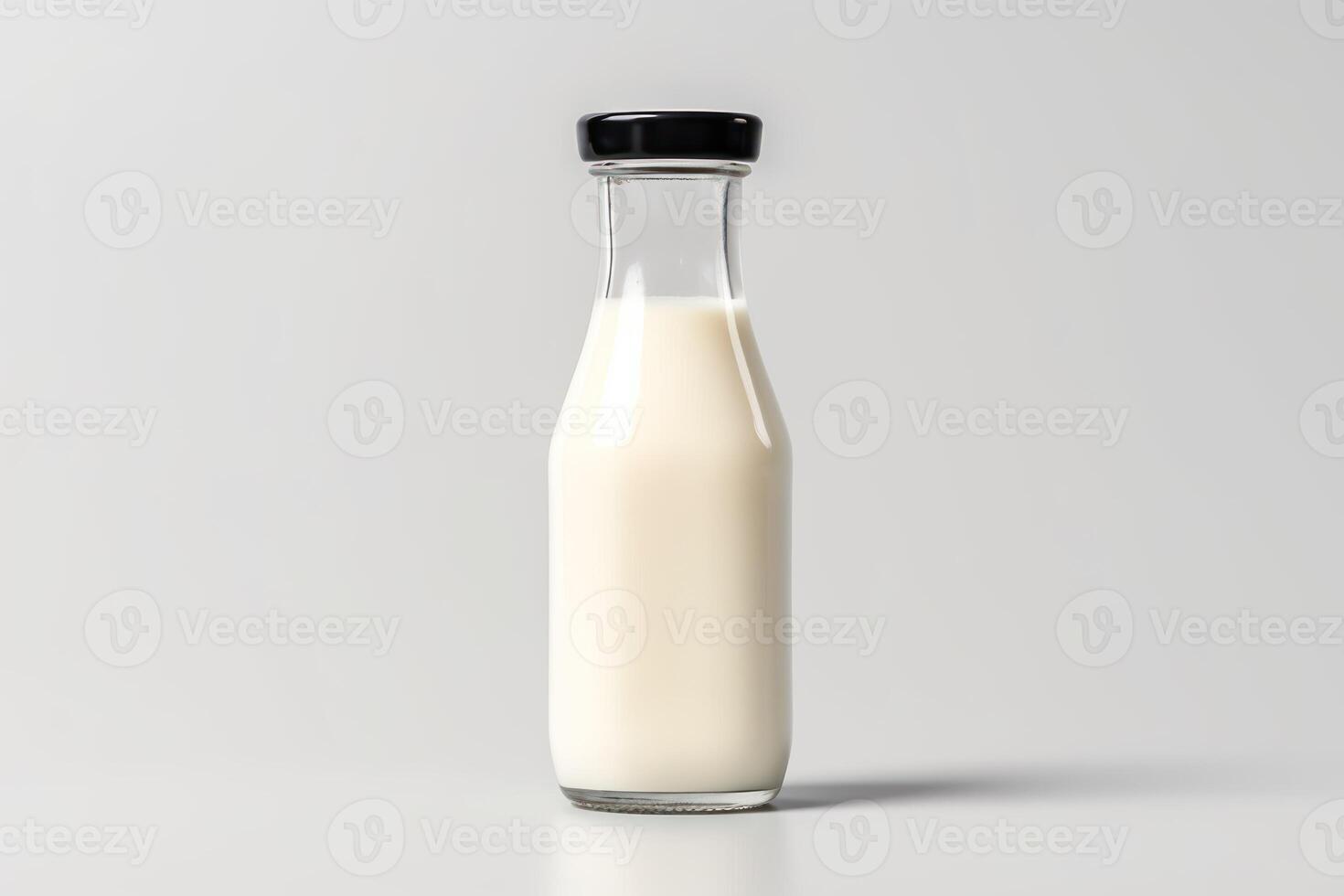 AI generated Clear glass bottle filled with milk for mockup photo