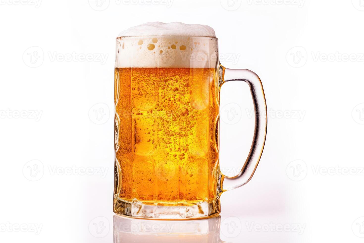AI generated A beer stein glass fill with beer on white background photo