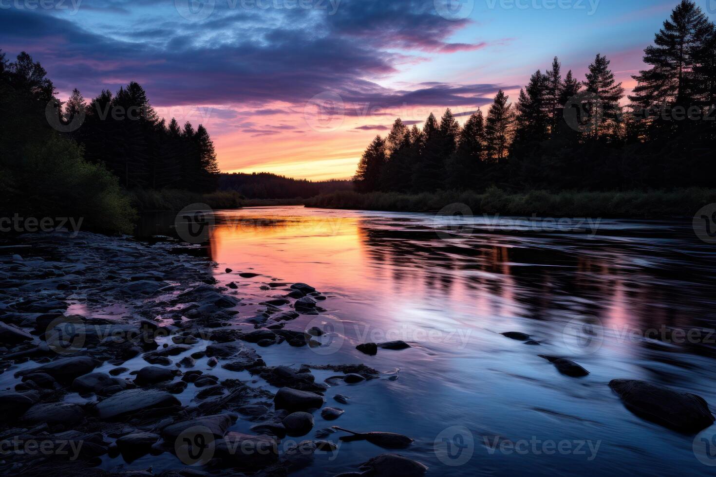 AI generated Peaceful River Bend in Twilight photo