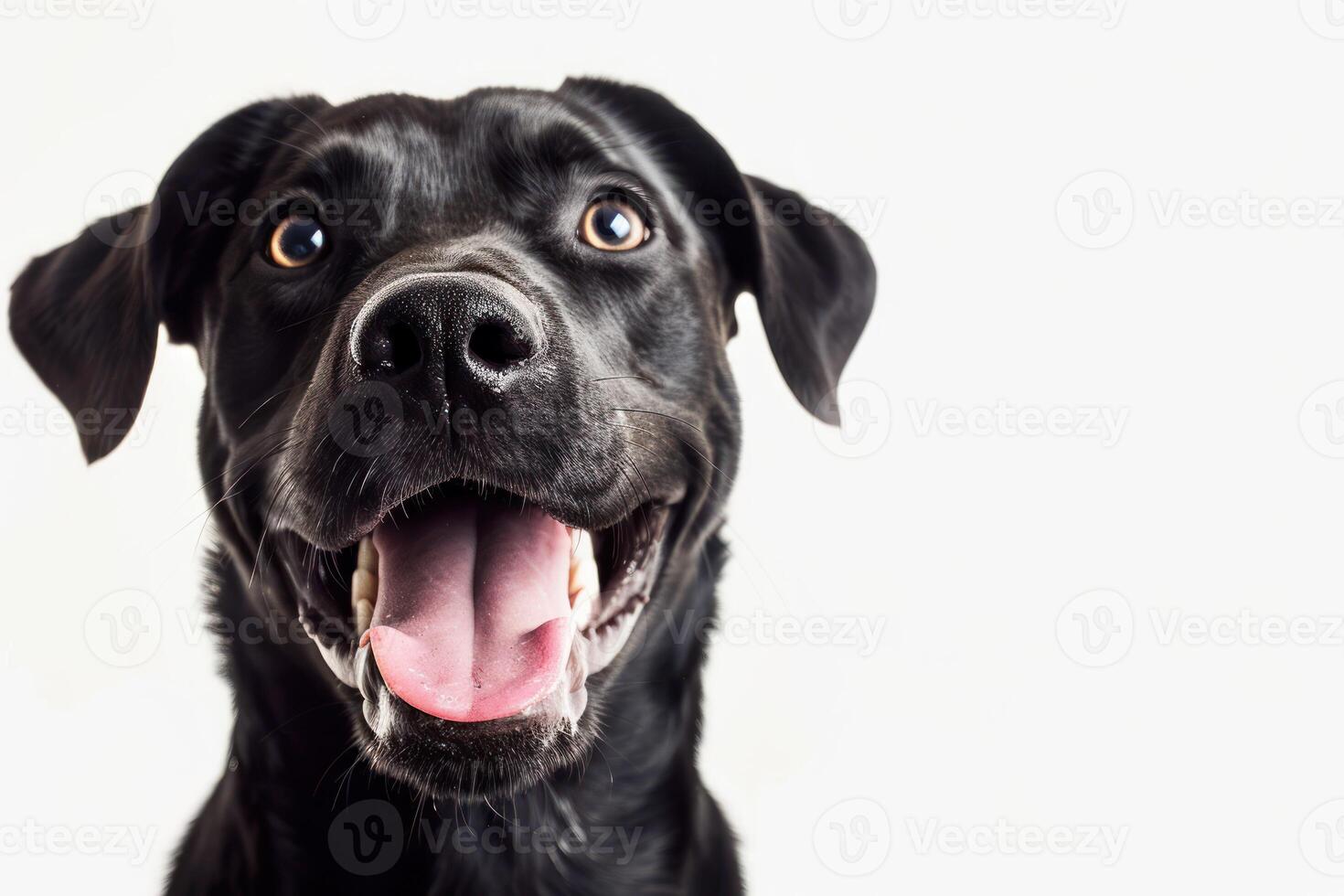 AI generated a happy and smiling dog faces a white background photo