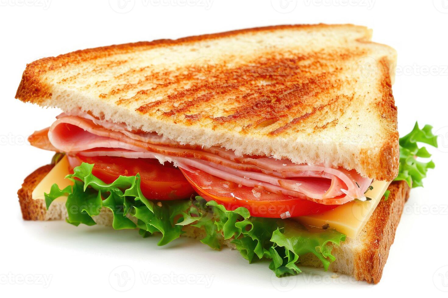 AI generated A half toasted ham and tomato sandwich isolated on white photo