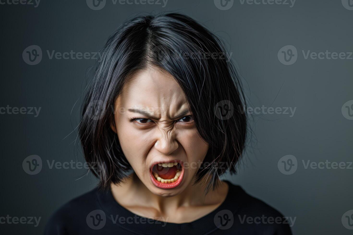 AI generated Woman of Asian appearance who appears to be furious photo