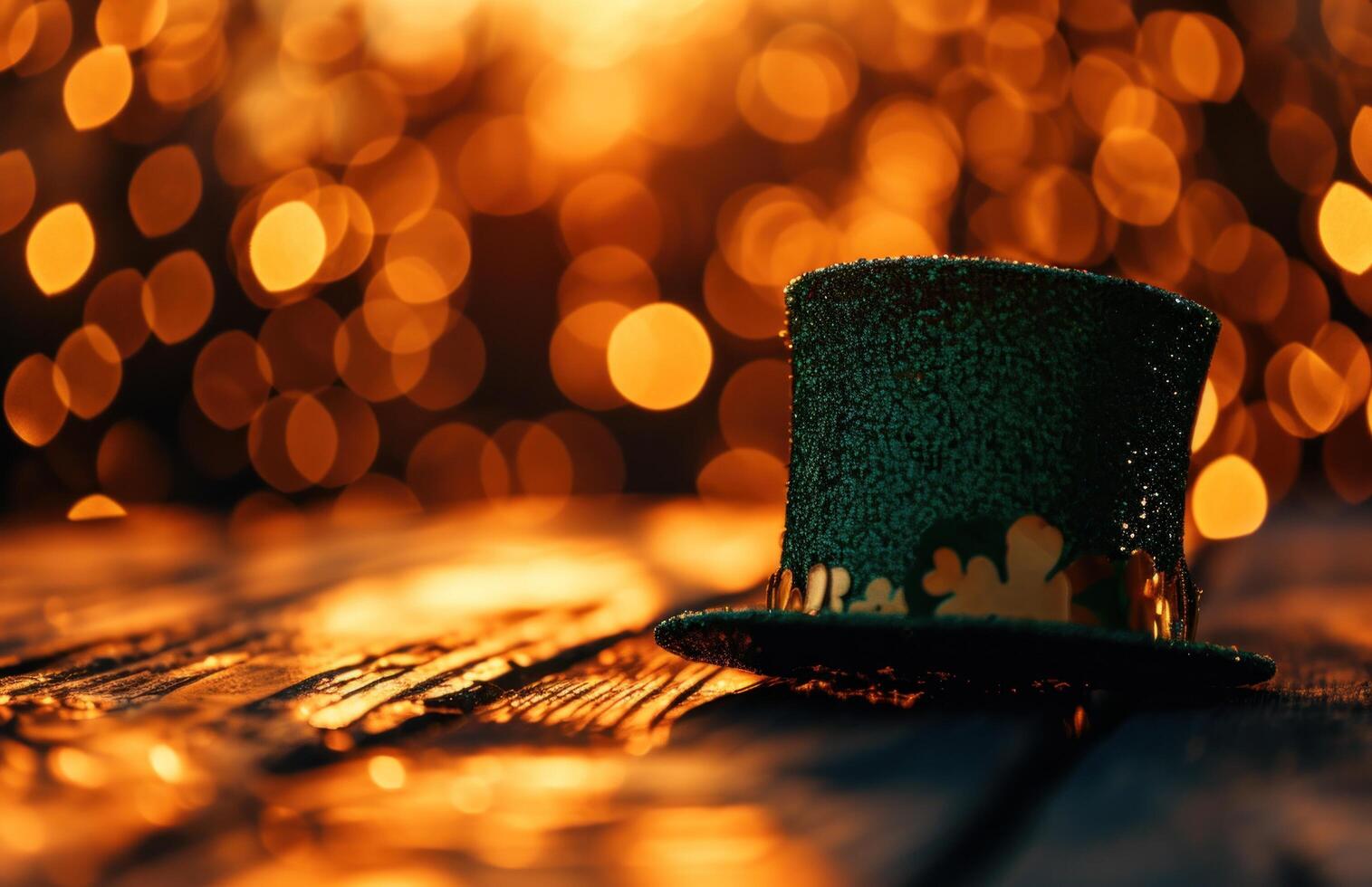 AI generated green st patrick's hat on a table bokeh. photo