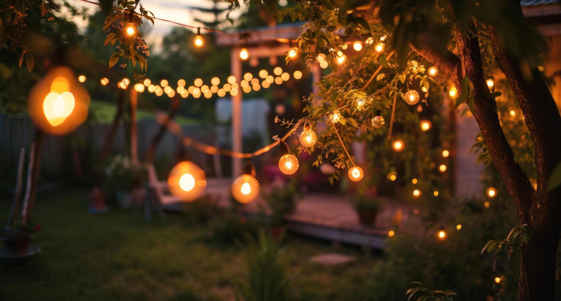 AI generated light bulbs hanging from the tree. photo