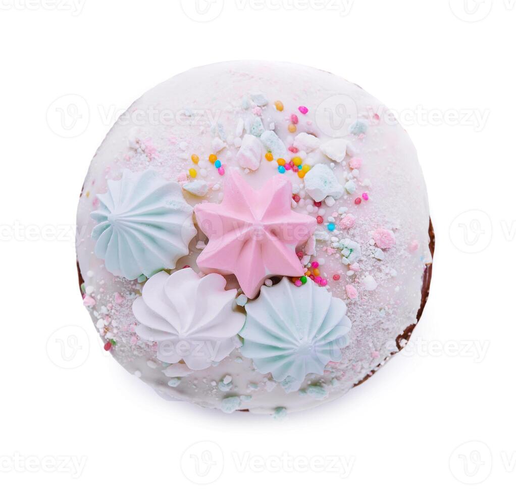 Traditional Easter cakes with meringue on top view photo