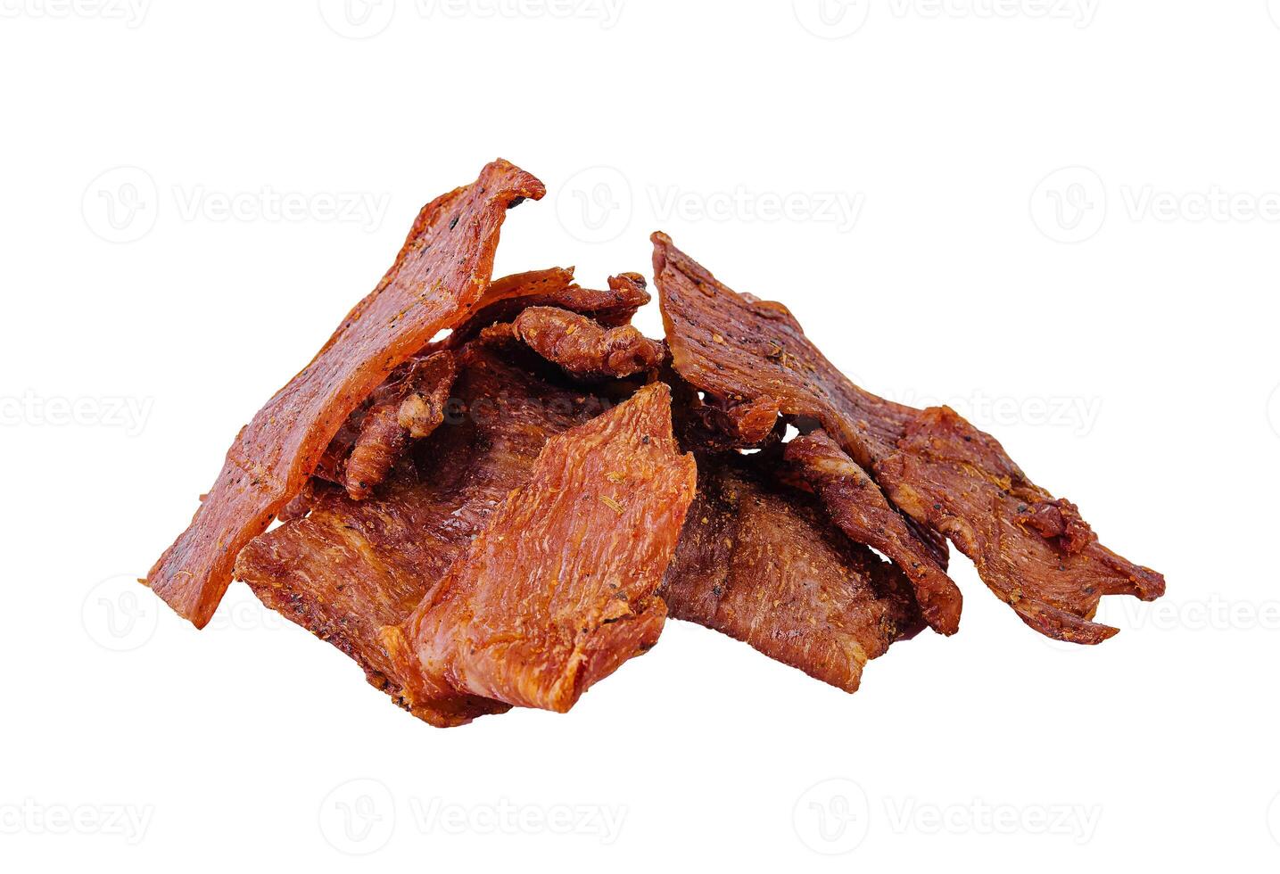 Dried beef jerky isolated on white background photo