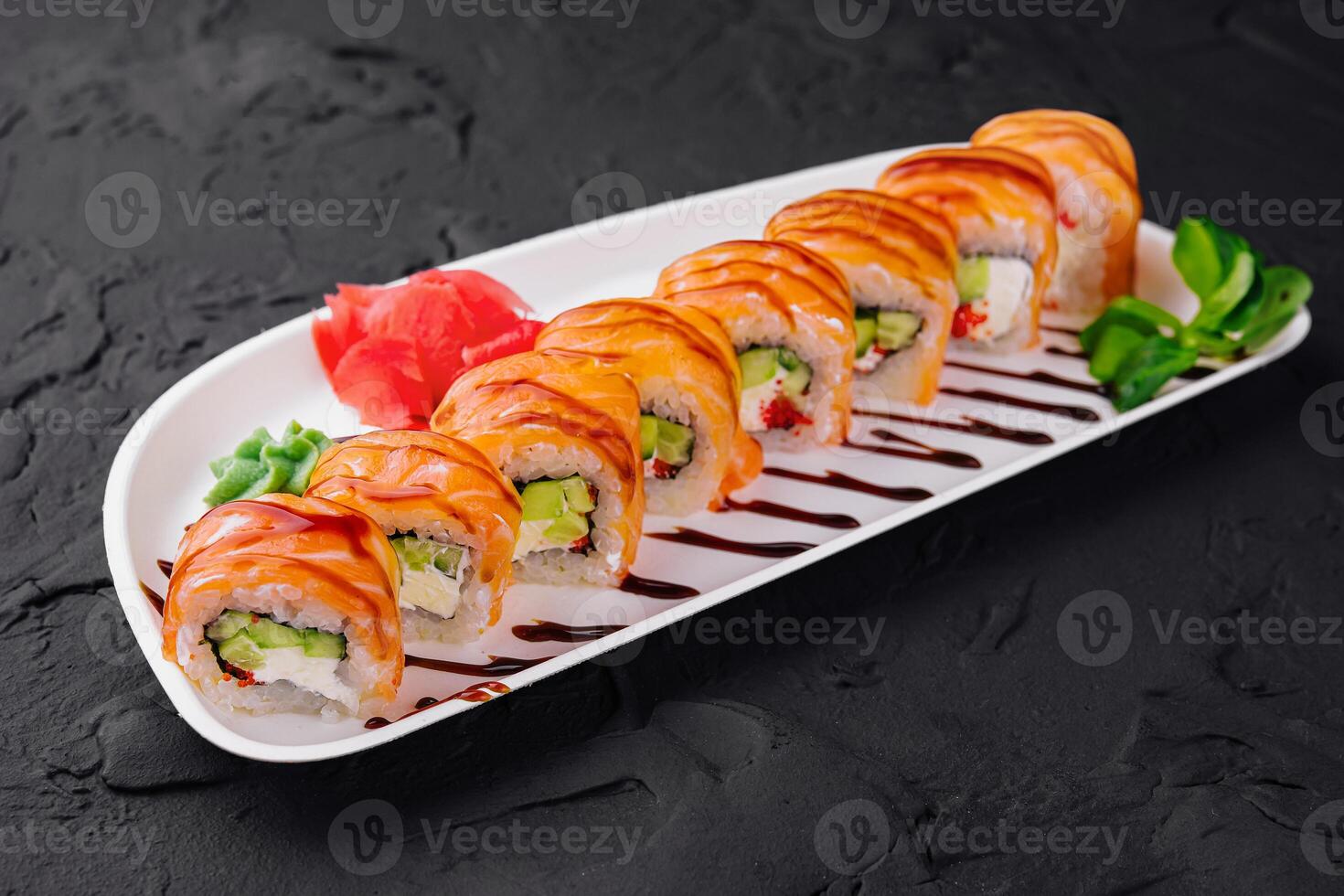 Philadelphia roll classic on white plate photo