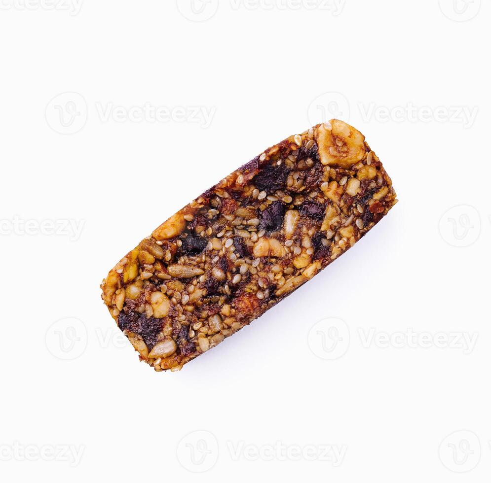 Granola bar aislado en blanco antecedentes foto